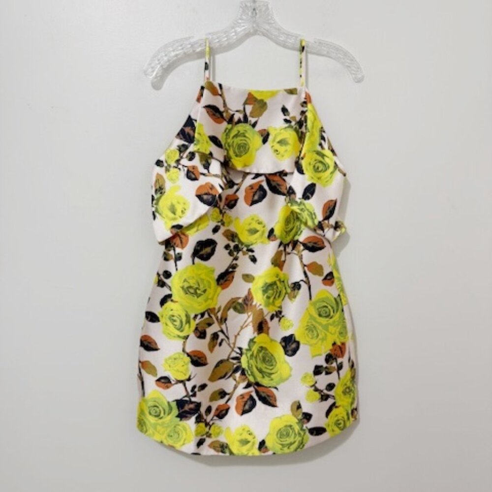 Renn Pop Rose Structured Mini Dress Neon Yellow Ruffle Women's Size XS NWT